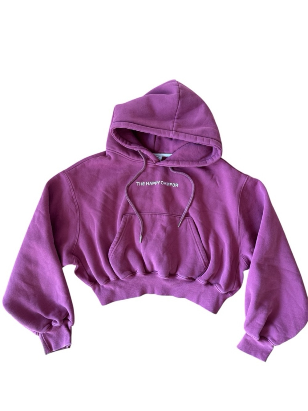 The Happy Camp3r Cropped Hoodie Sweatshirt Front Pocket Red Camper